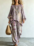 Women's Floral Print Casual Top and Pants Set