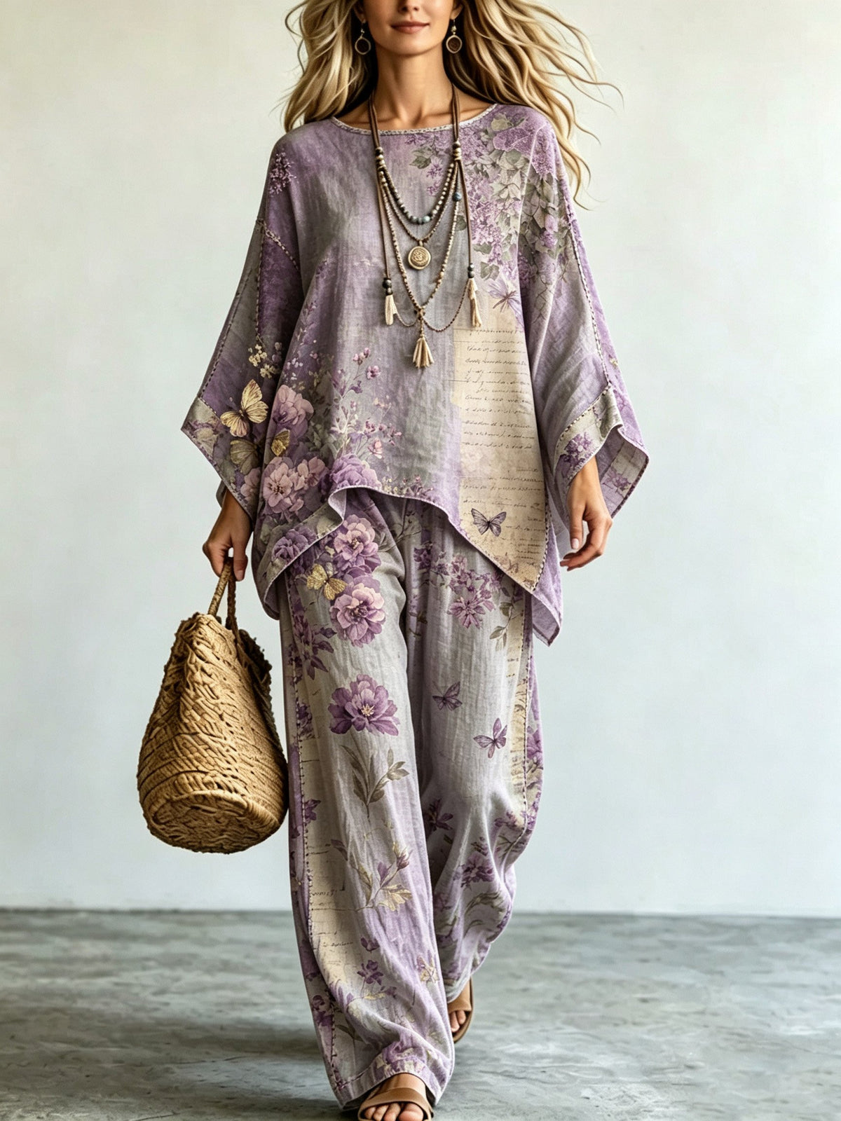 Women's Floral Print Casual Top and Pants Set