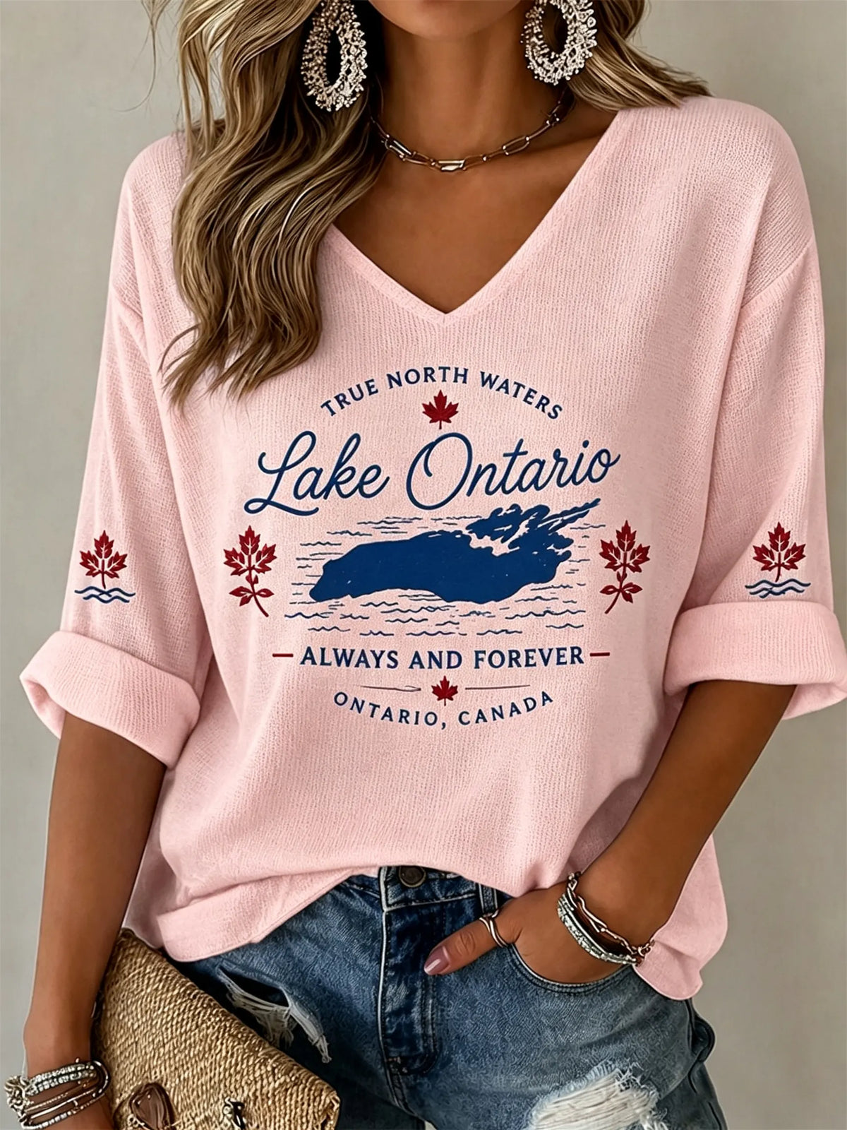 Women's Lake Ontario Always And Forever Half Sleeve V-neck T-shirt