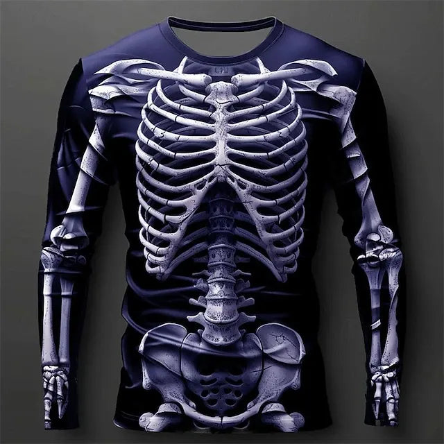 Halloween Men's Skull Graphic Skeleton 3d Print Long Sleeve T-shirt