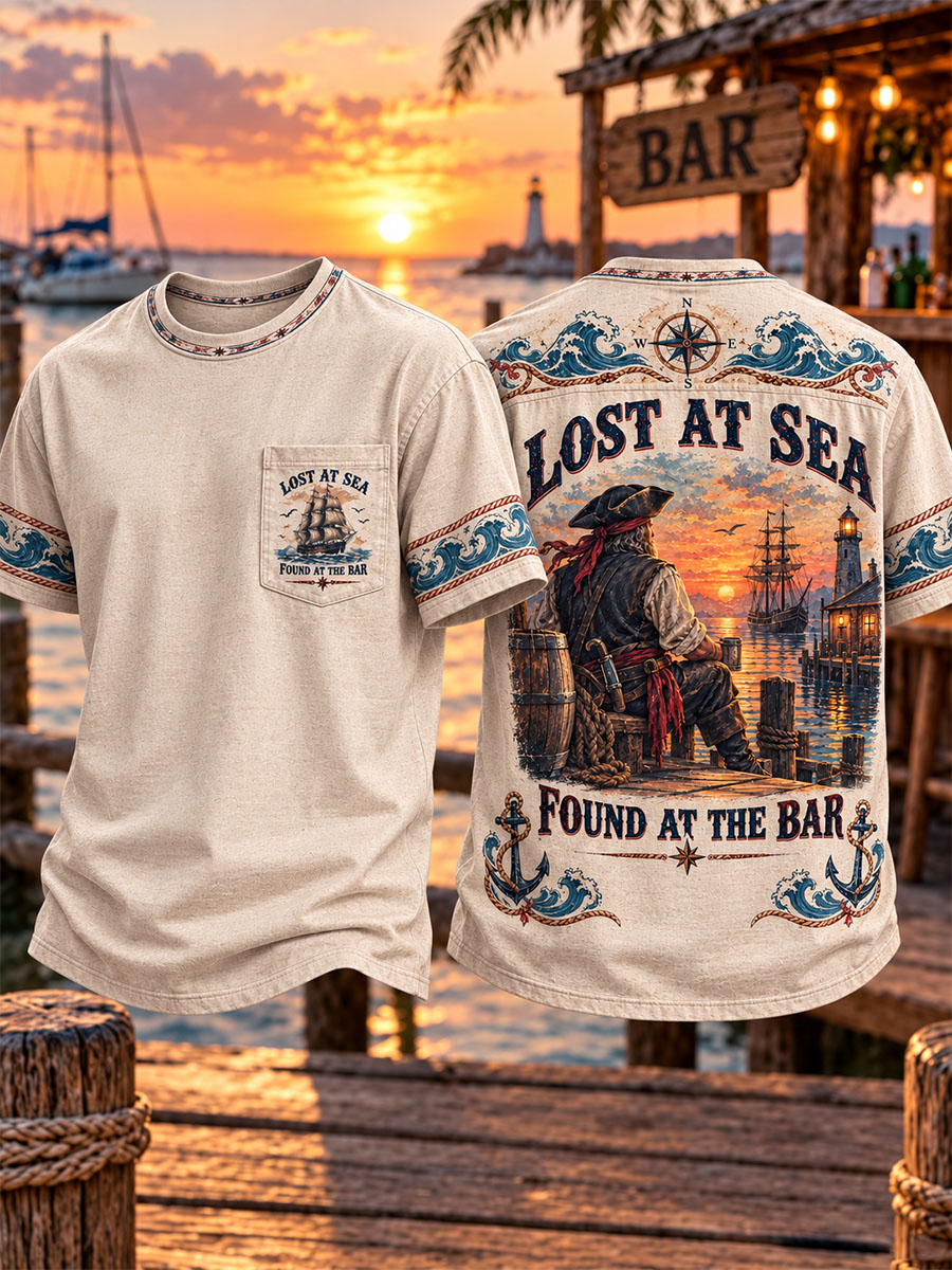 Men’s Vintage Pirate Nautical Short Sleeve Pocket T-Shirt