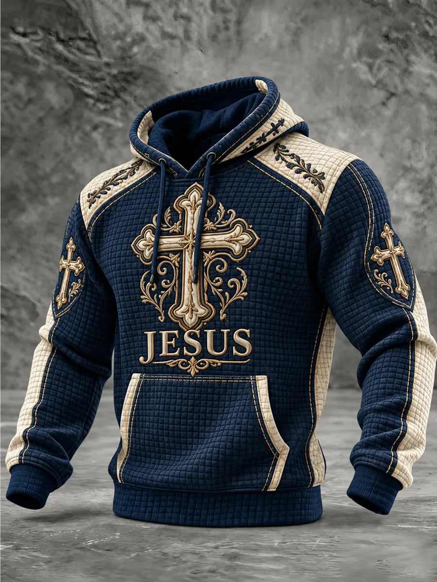 Men's Retro Faith Culture Print Casual Hoodie