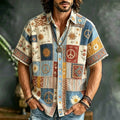 Men's Retro Ethnic Floral Mosaic Print Short Sleeve Buttons Shirt