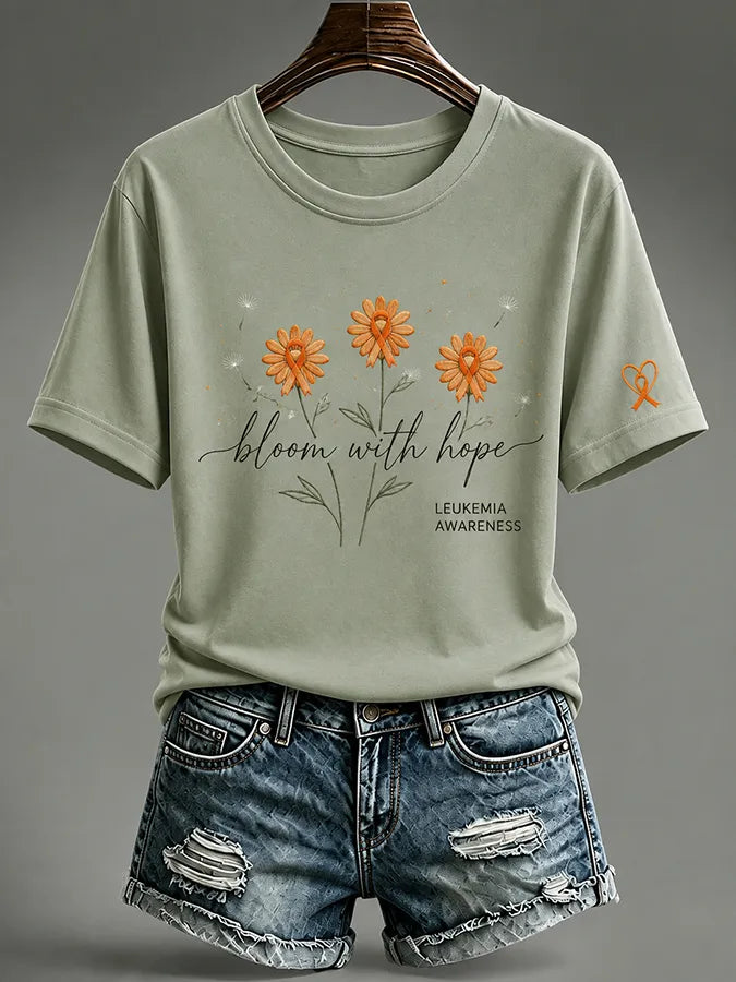 Women'S Casual Leukemia Awareness Print Short-Sleeve T-Shirt