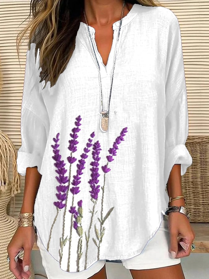 Women's Alzheimer's Floral Print Casual Long Sleeve V-Neck Shirt
