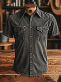 Men's vintage twill shirt with two pockets and short sleeves in a used look
