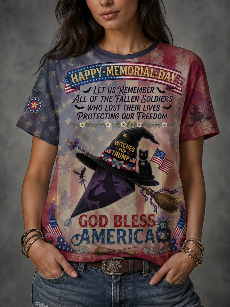 Halloween Witch And American Theme Art Print Casual T-shirt