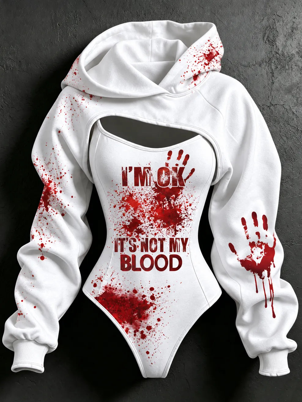 Women's Halloween It's Not My Blood Print Hoodie Two Piece Set