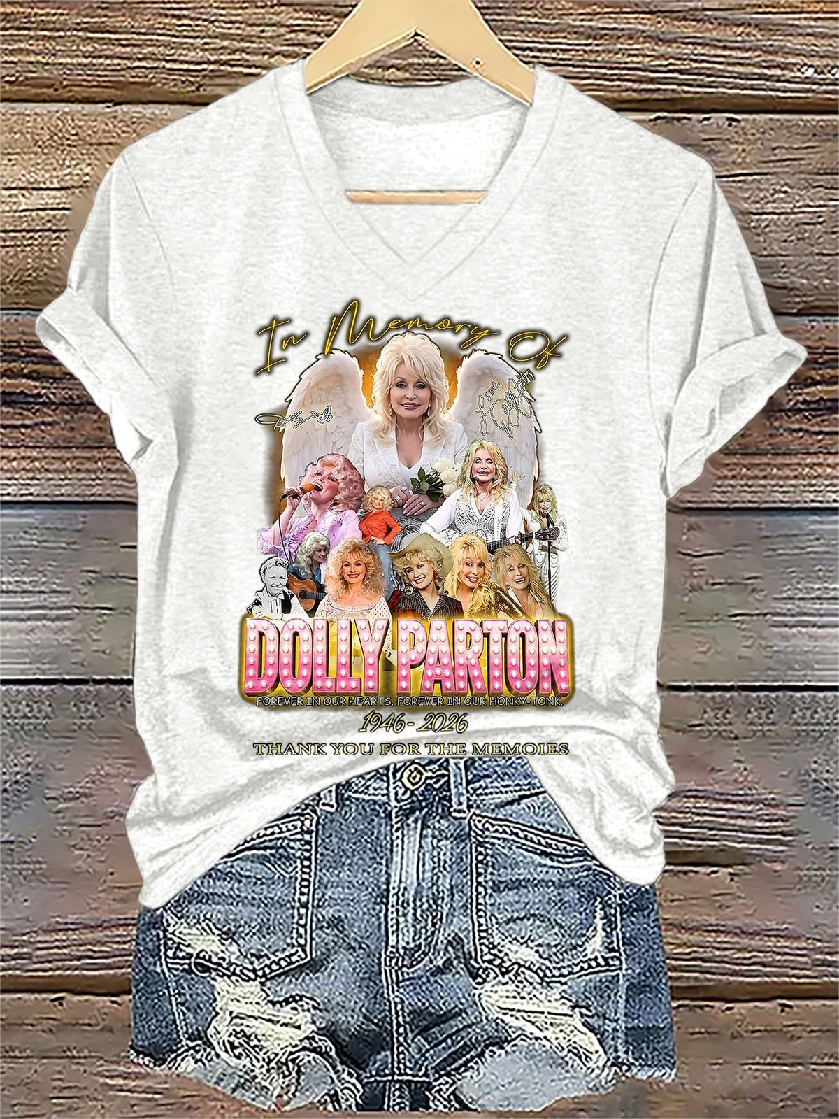 V-Neck Retro Queen Of Country Print T-Shirt