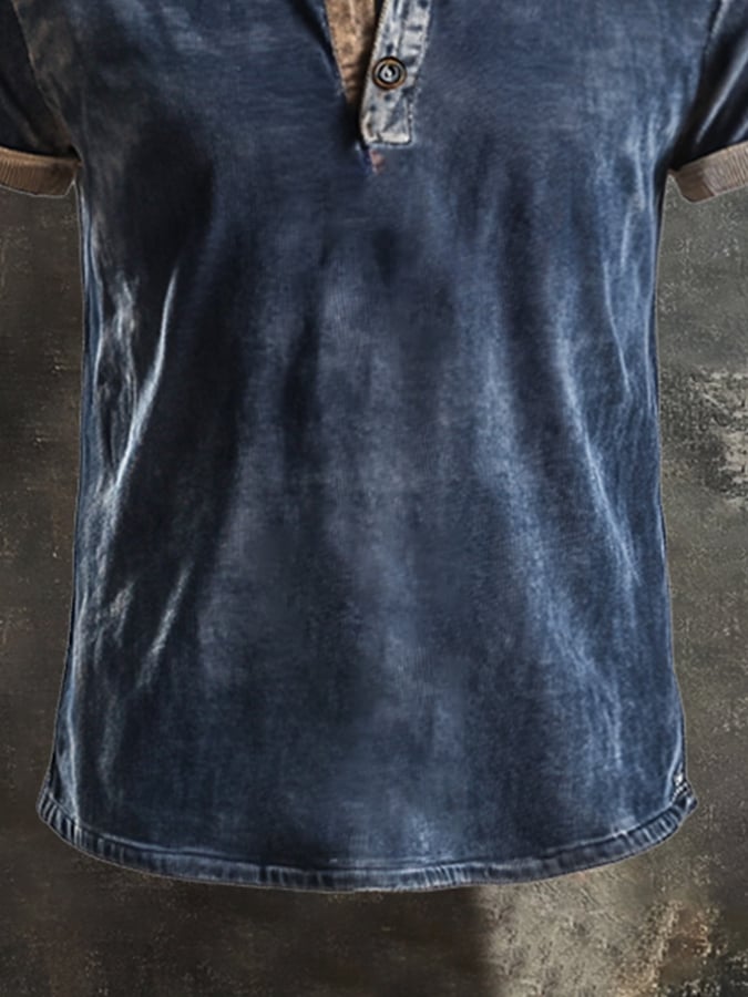 Men's retro wash colorblock short sleeve polo shirt