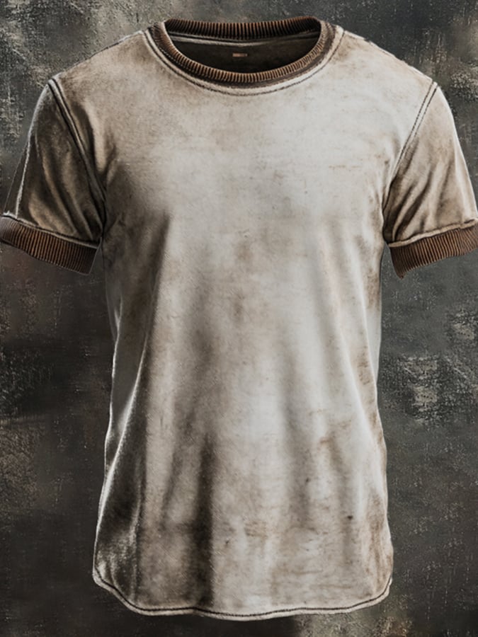 Casual retro t-shirt in used look with round neck and short sleeves for men