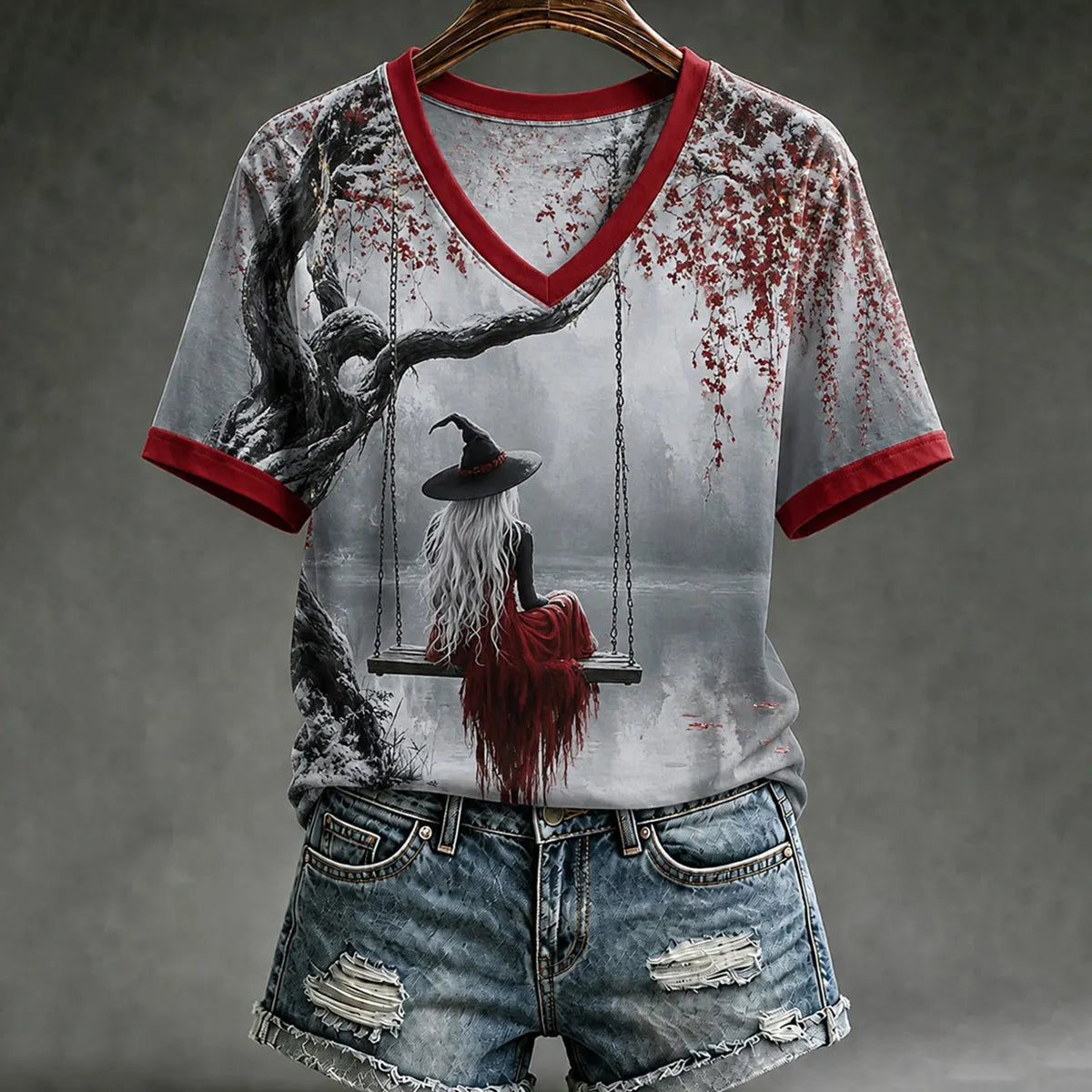 Women's Halloween Print V-neck Short-sleeved T-shirt