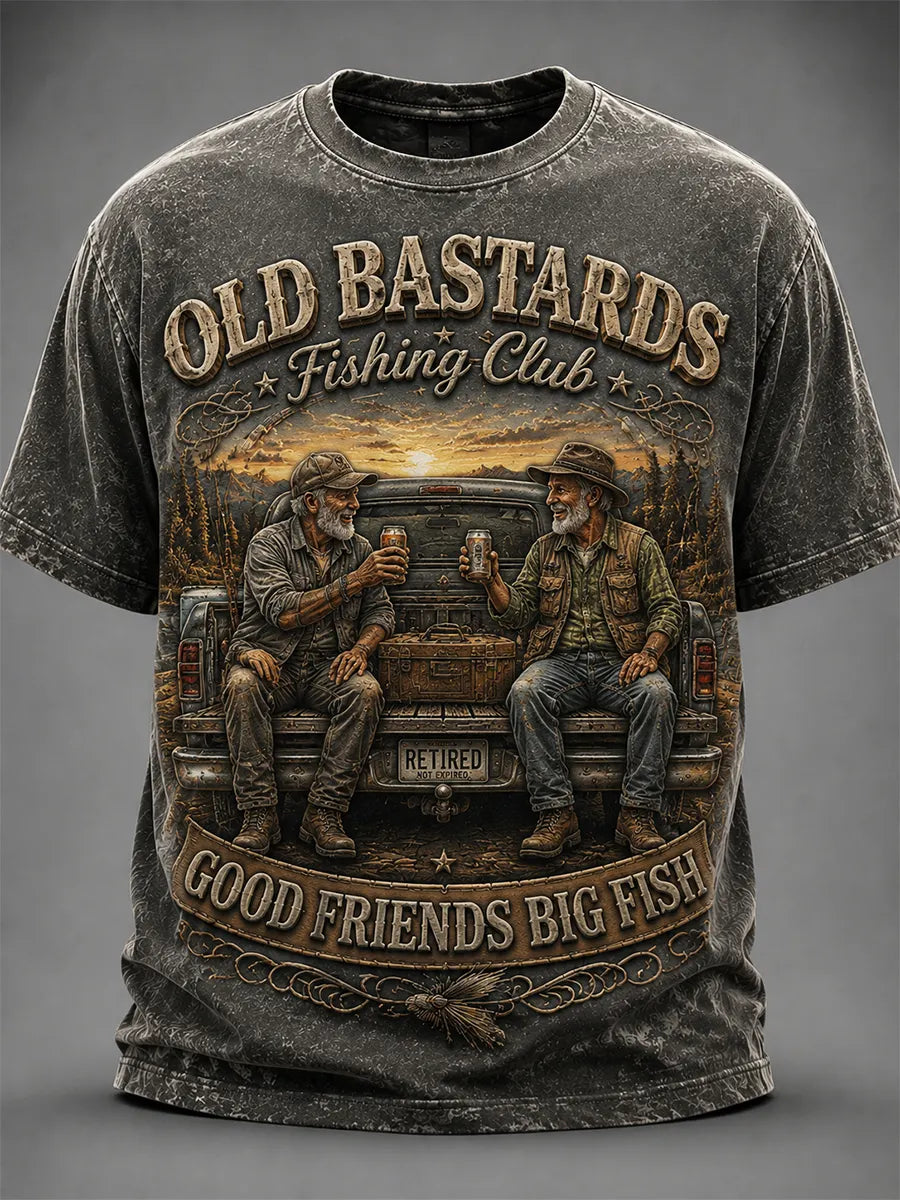 Men's Funny Old Bastards Fishing Club Lifetime Member Print Short Sleeve T-shirt