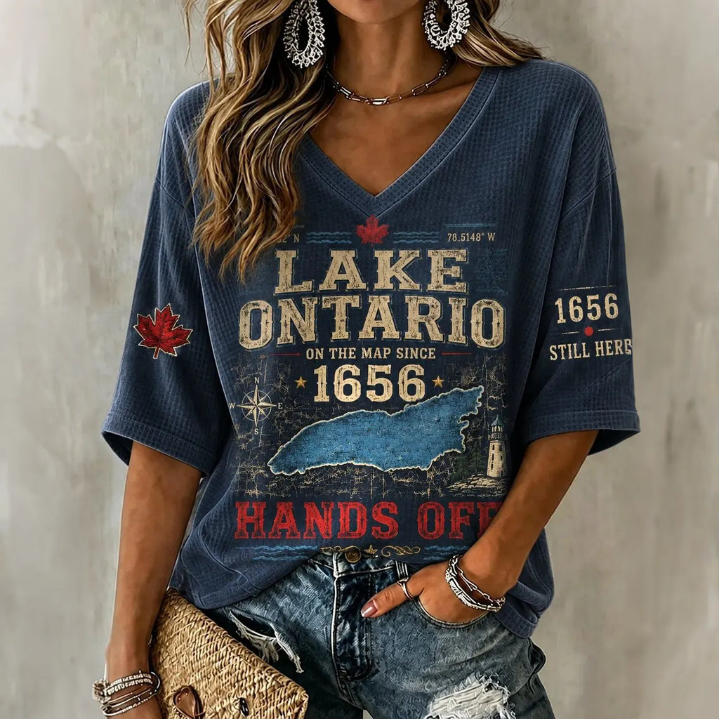 Women's V-neck Lake Ontario Print T-shirt