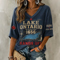 Women's V-neck Lake Ontario Print T-shirt