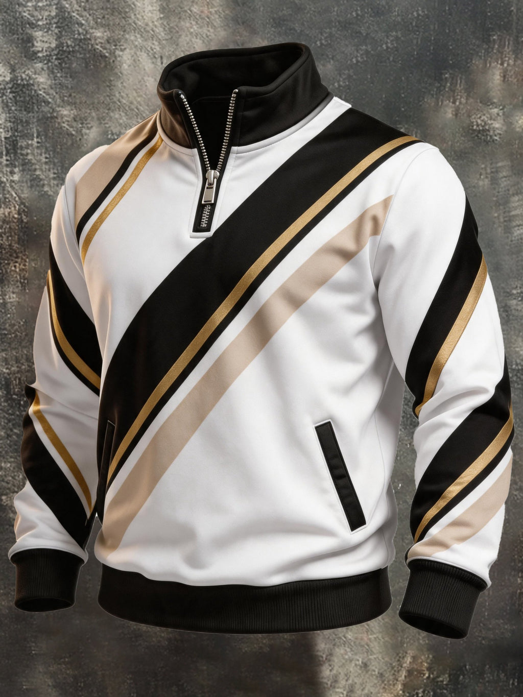 Men's Retro Color-Block Half-Zip Sweatshirt with Pockets