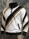 Men's Retro Color-Block Half-Zip Sweatshirt with Pockets