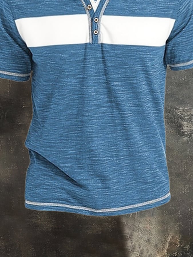 Men's casual color-block Henley T-shirt