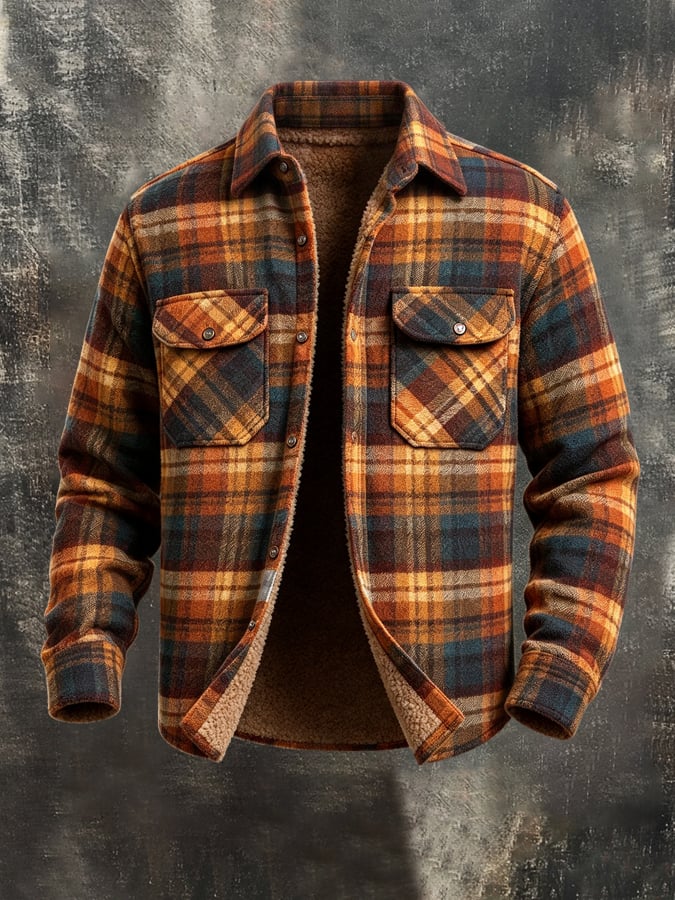 Men's Vintage Western-Style Patterned Fleece-Lined Warm Jacket