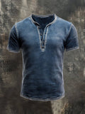 Men's Retro Waffle Casual Henley Neck Short Sleeve T-Shirt