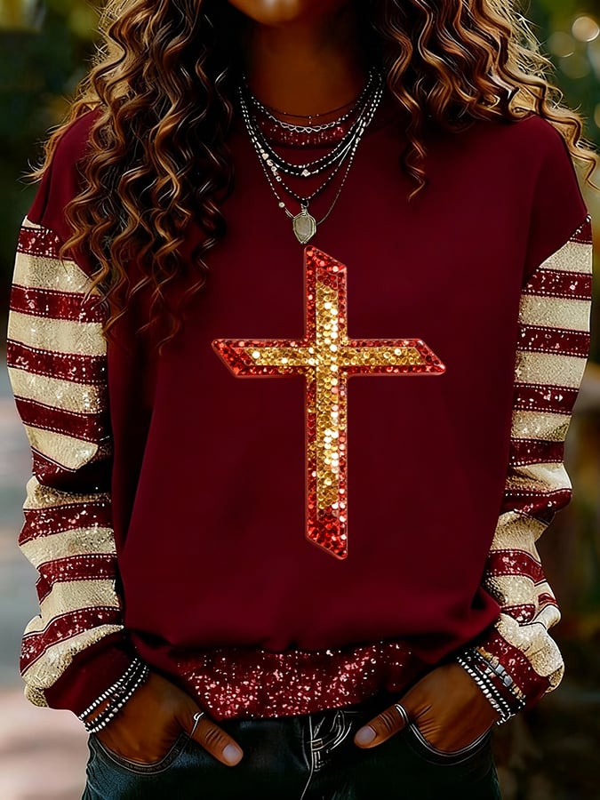Women's Nativity Faith Art Print Casual Crew Neck Sweatshirt
