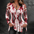 Halloween Gothic Women's Blood-stained Skeleton Print T-shirt