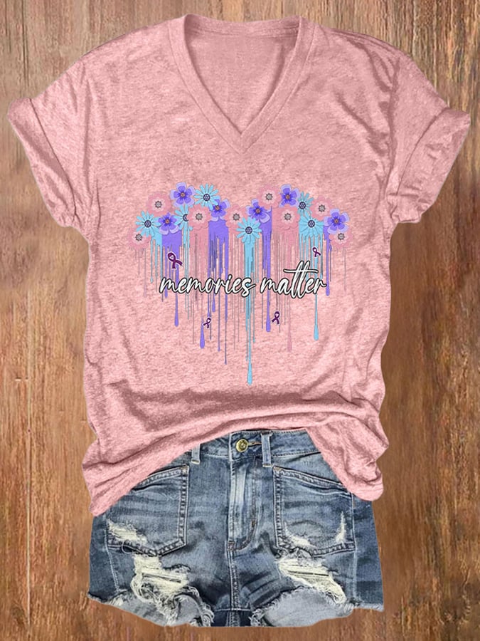 Women's Alzheimer's Awareness Floral Print T-Shirt