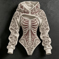 Women's Vintage Halloween Skeleton & Floral Print Casual Two-piece Set