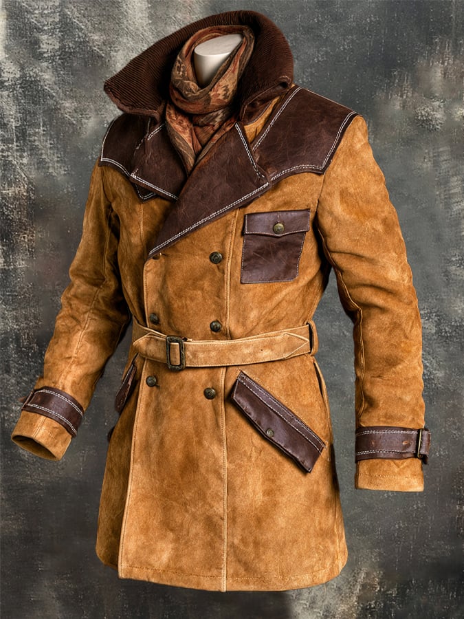 Men's Stylish Vintage-Style Faux Suede Mid-Length Trench Coat