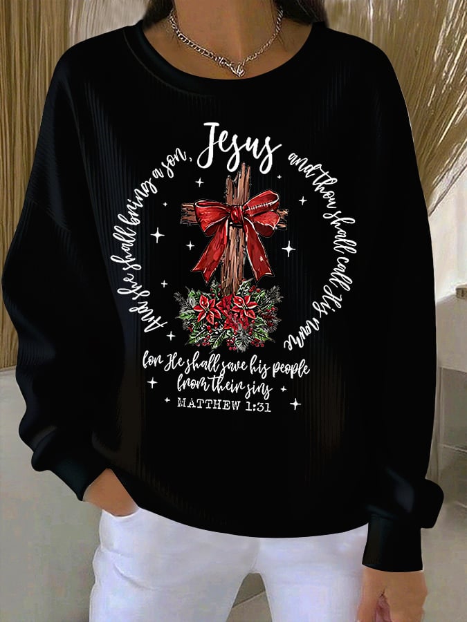 Women's Winter Christmas Faith Print Crew Neck Top