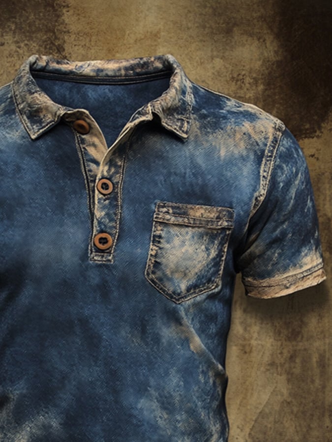 Men's retro colorblock short-sleeved polo shirt