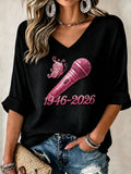 Women'S Commemorative Printed Waffle Top