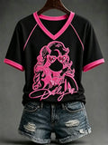 Women's Famous Singer Memorial V-neck Off-shoulder Short-sleeved T-shirt
