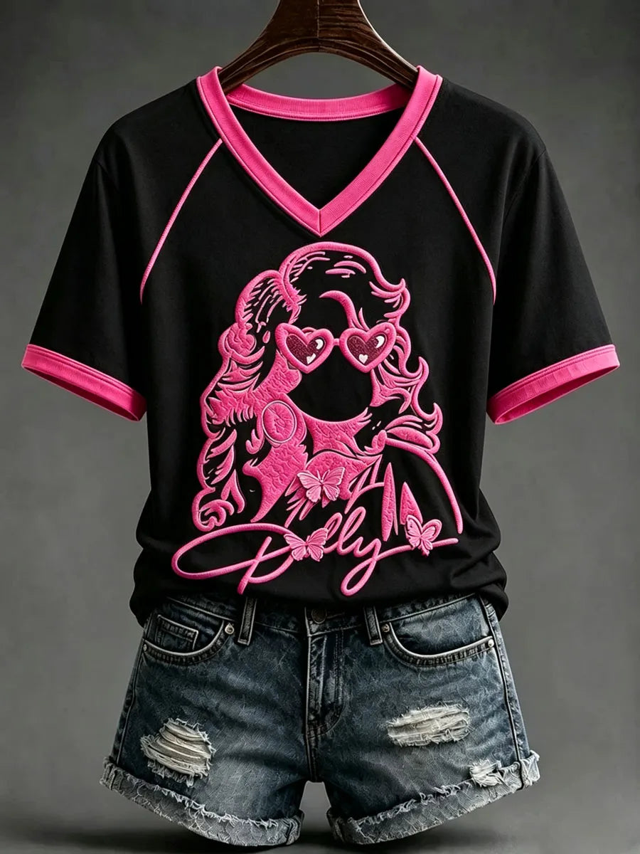 Women's Famous Singer Memorial V-neck Off-shoulder Short-sleeved T-shirt