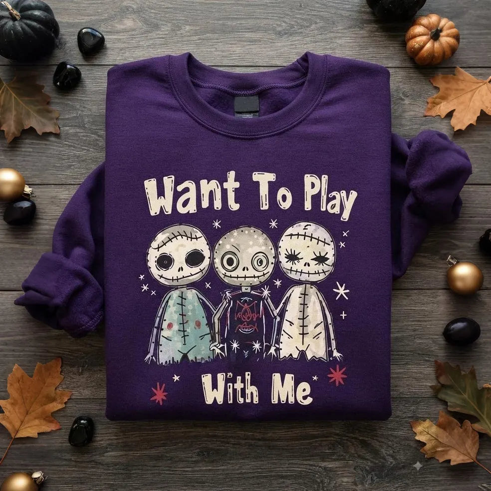 Woman's Halloween Voodoo Dolls Graphic Spooky Witchcraft Print Sweatshirt