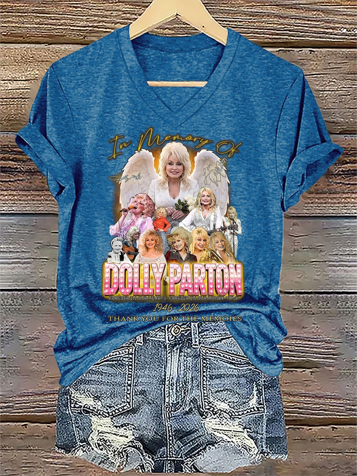 V-Neck Retro Queen Of Country Print T-Shirt