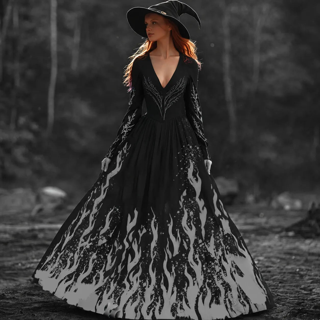 Halloween Witch You Couldn't Burn Flame Celtic Flowy Maxi Dress