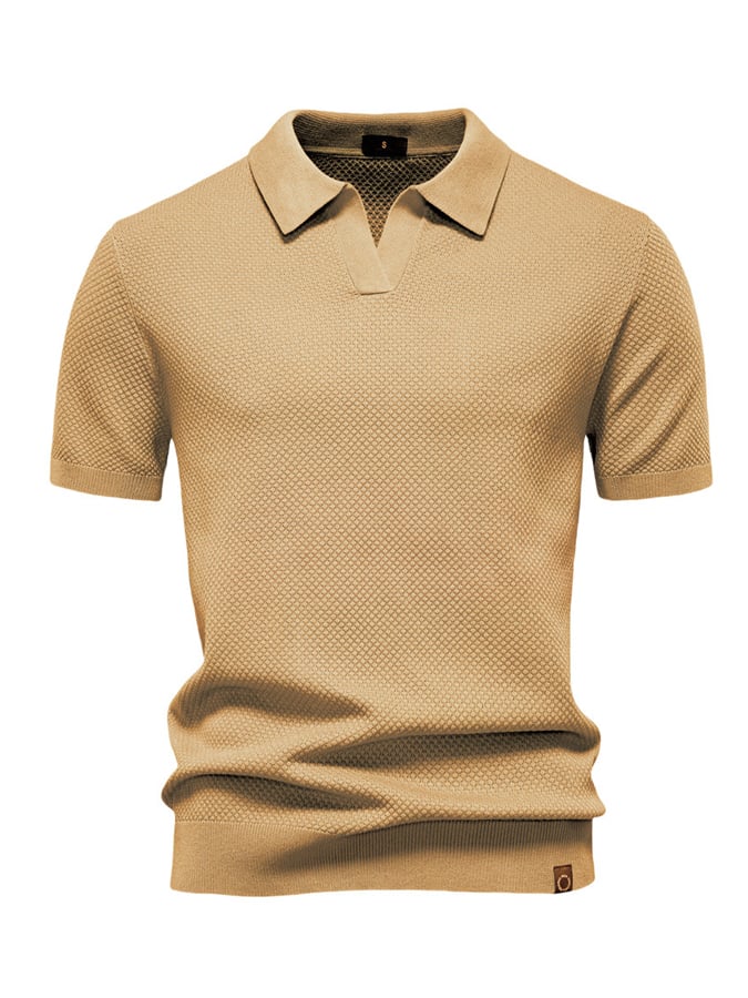 Men's business polo shirt with gull collar and pineapple pattern, knitted, short sleeves