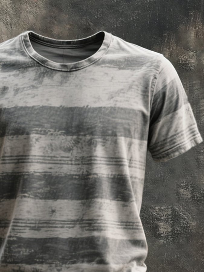 Men's retro striped round neck T-shirt