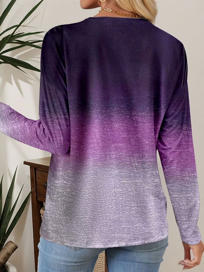Women's Purple Dementia Alzheimer's Disease Awareness Print Button Collar Top