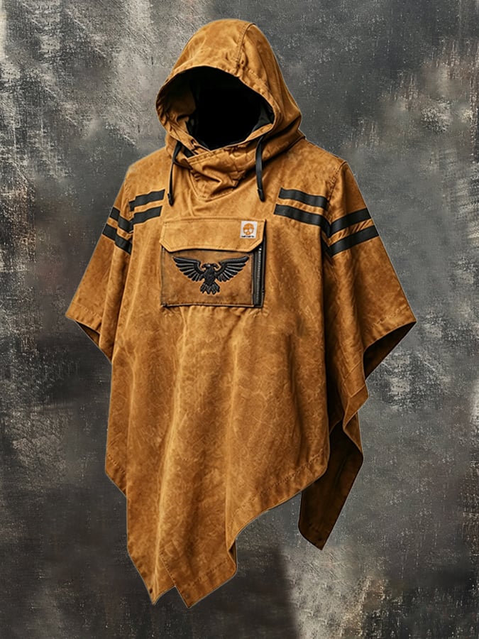 Men's Vintage Embroidered Thermal Hooded Cape/Cloak