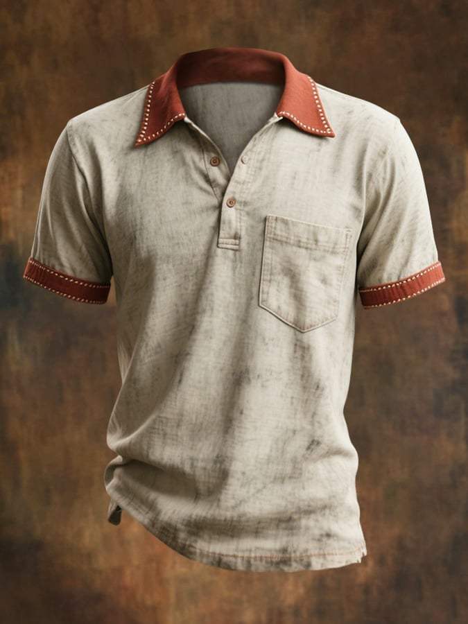 Men's casual short-sleeved polo shirt in retro color block style