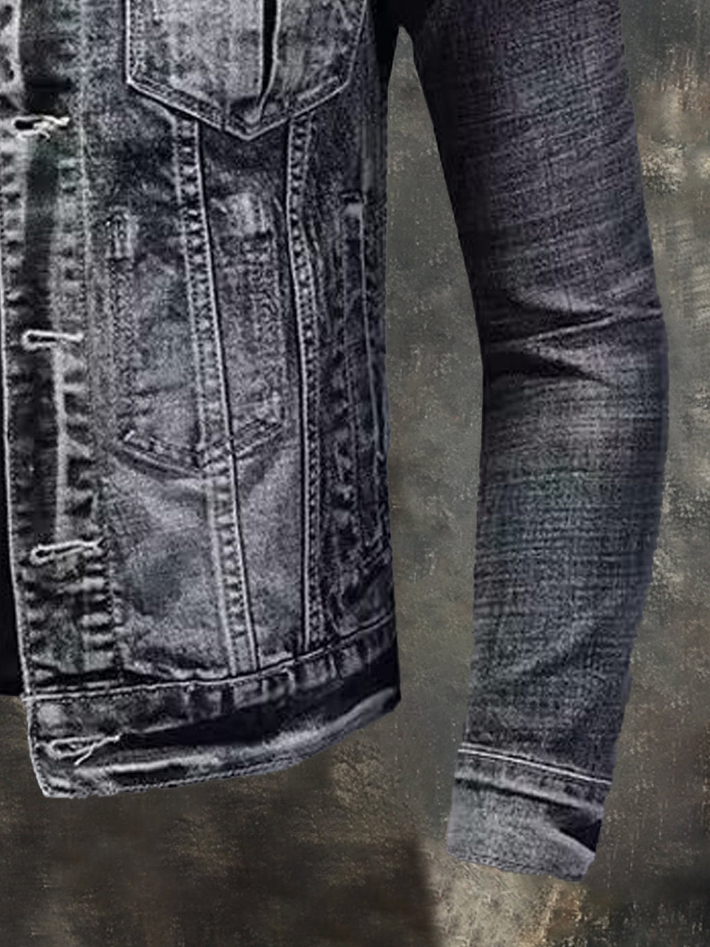 Men's Vintage-Style Washed Denim Biker Jacket with Zip and Lapel Collar