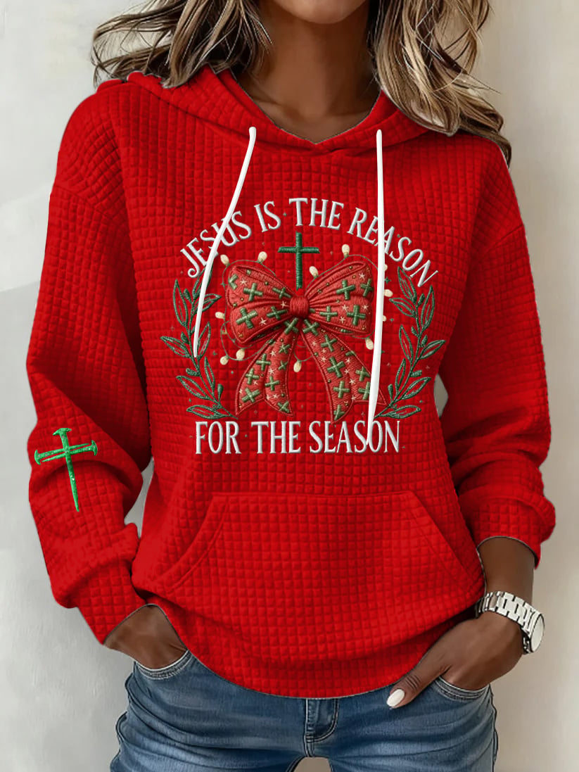Women's Christmas Jesus is The Reason for the Season Printed Waffle Fabric Hoodie