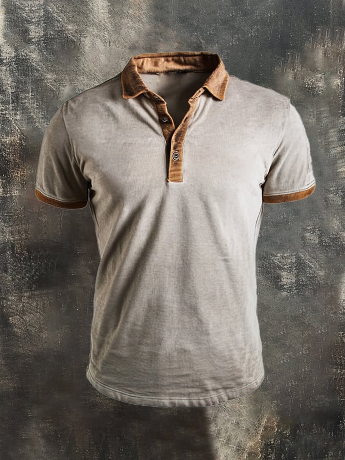 Men's casual short sleeve retro style polo shirt with contrast color