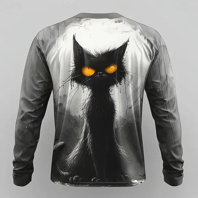 Men's Halloween Cat Funny  3d Print Crew Neck T-shirt