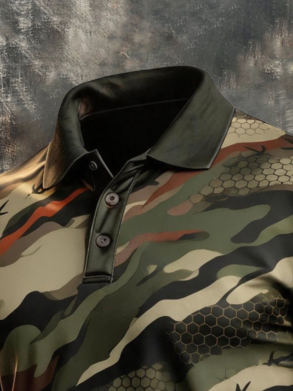 Men's Retro Color-Block Camouflage Short-Sleeve Polo Shirt