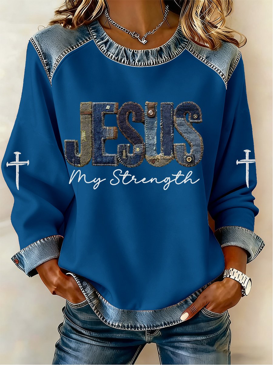 Women's Casual Retro Faith Jesus My Power Sweatshirt