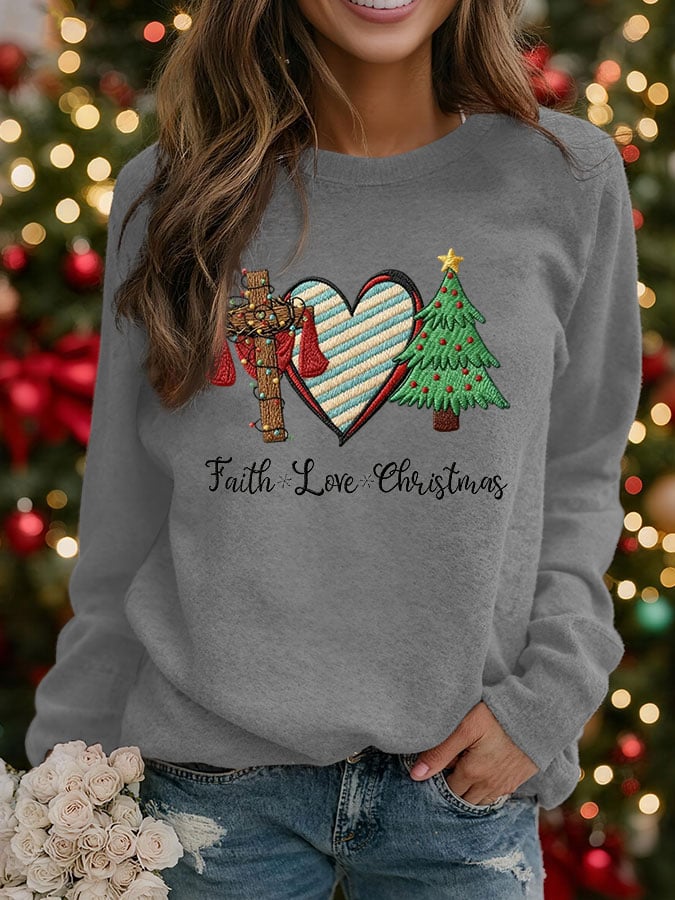 Women's Faith Love Christmas Print Crew Neck Sweatshirt