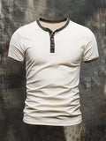 Men's casual retro color block Henley T-shirt